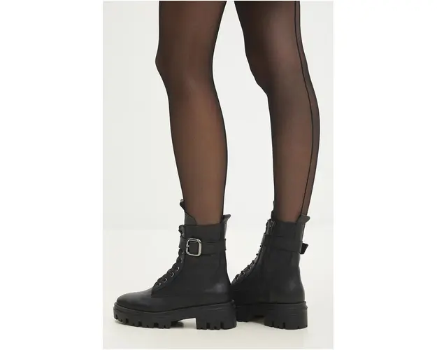 Answear Lab bocanci de piele femei, culoarea negru, cu platforma