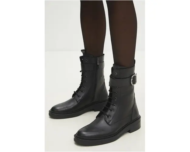 Answear Lab cizme de piele femei, culoarea negru, cu toc plat