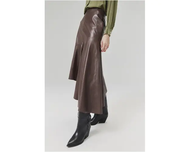 Answear Lab fusta de piele culoarea maro, midi, evazati