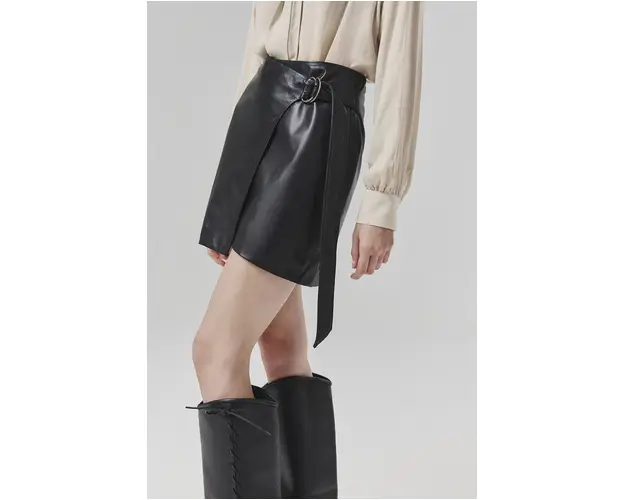 Answear Lab fusta de piele culoarea negru, mini, drept