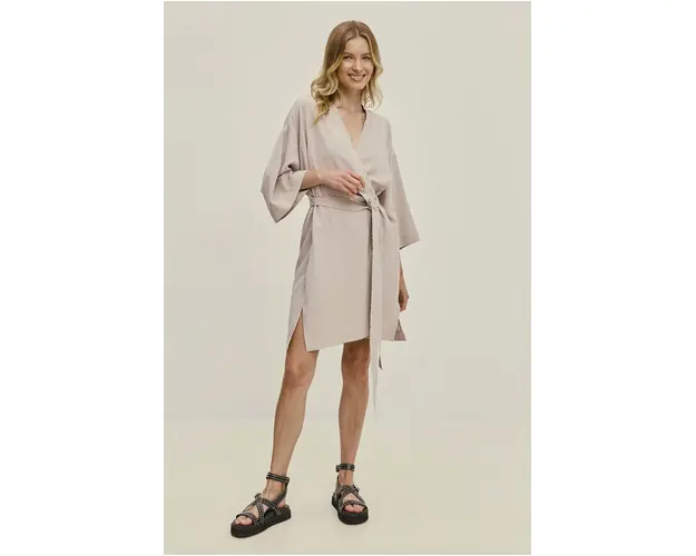 Answear Lab rochie din in culoarea gri, mini, drept