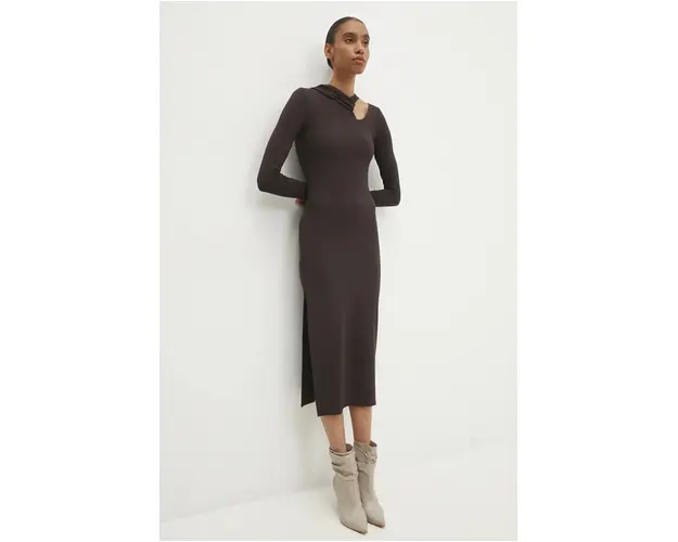Answear Lab rochie culoarea maro, midi, mulata