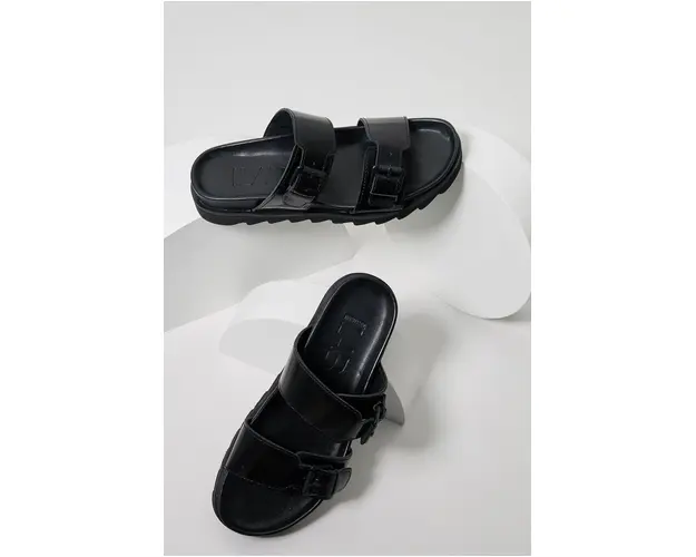Answear Lab slapi de piele femei, culoarea negru, cu platforma