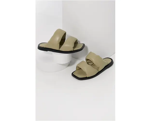 Answear Lab slapi de piele femei, culoarea turcoaz