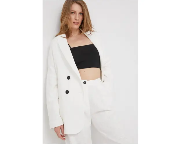 Answear Lab sacou culoarea alb, cu doua randuri de nasturi, neted