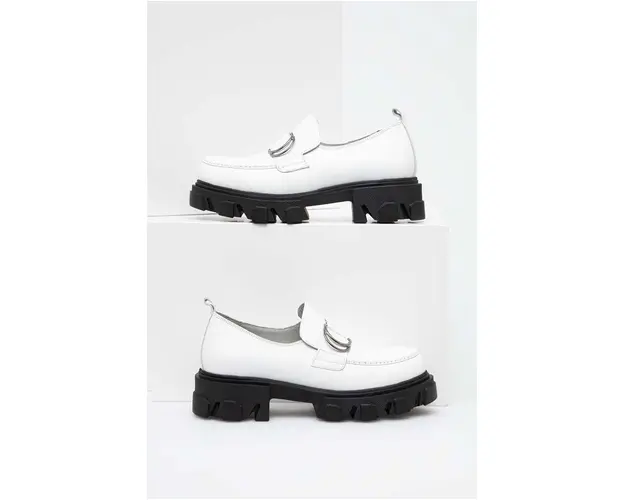 Answear Lab mocasini de piele x colectia limitata SISTERHOOD femei, culoarea alb, cu toc plat