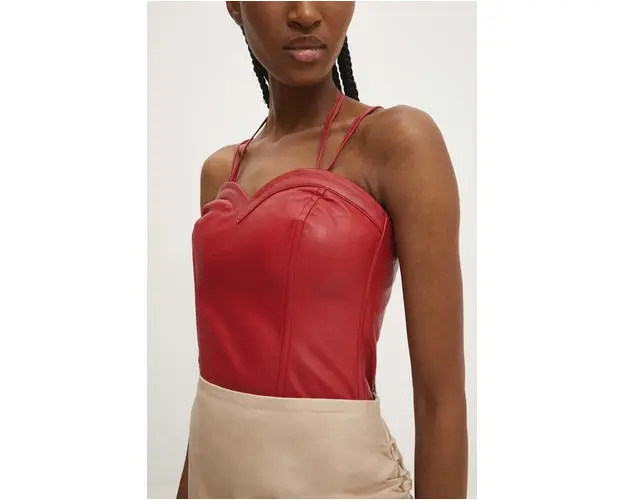 Answear Lab top din piele culoarea rosu, neted