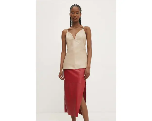 Answear Lab top din piele culoarea bej, neted