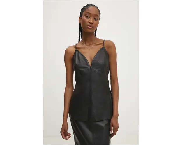 Answear Lab top din piele culoarea negru, neted