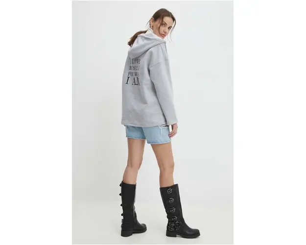 Answear Lab bluza femei, culoarea gri, cu gluga, neted