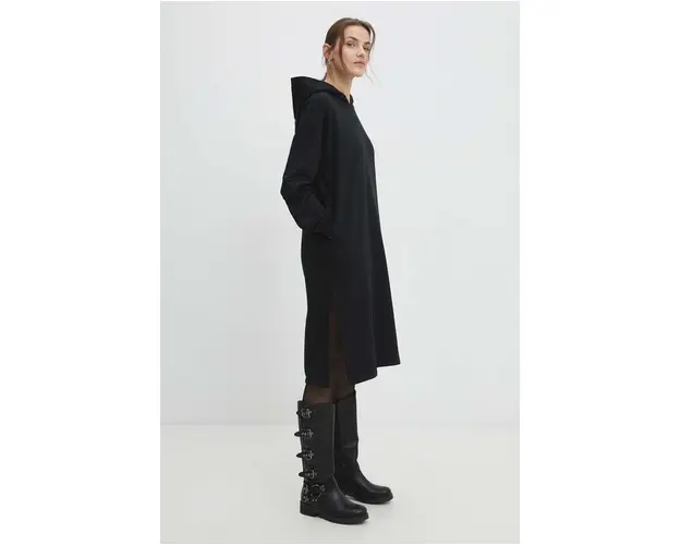 Answear Lab bluza femei, culoarea negru, cu gluga, neted