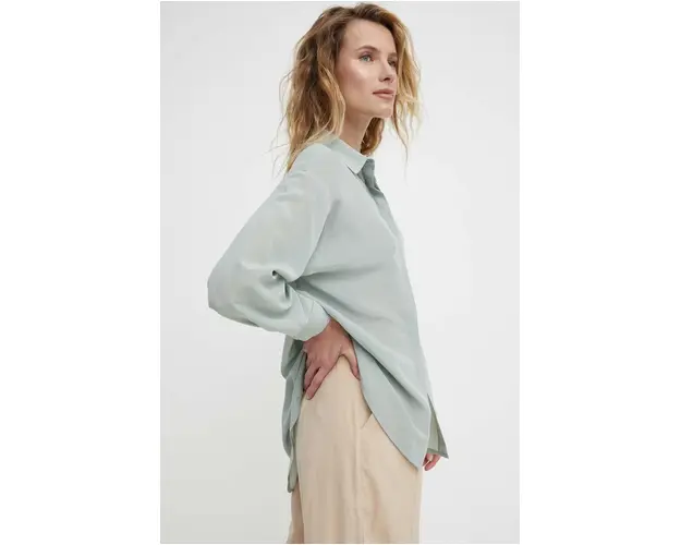 Answear Lab camasa de matase culoarea verde, cu guler clasic, relaxed