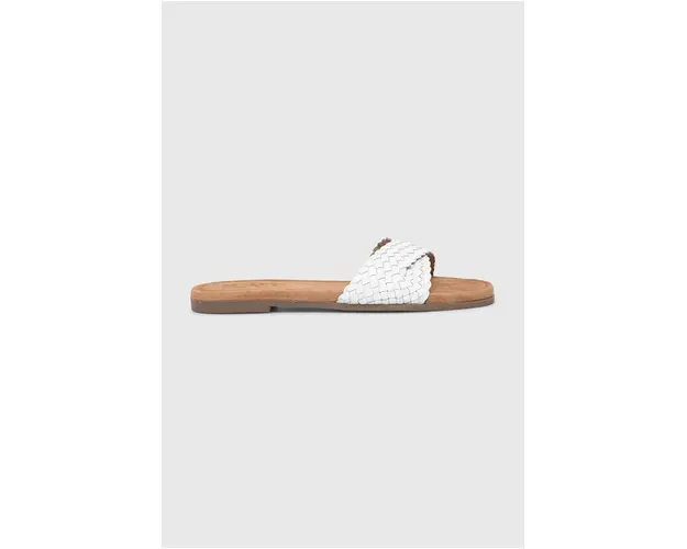 Answear Lab slapi de piele femei, culoarea alb