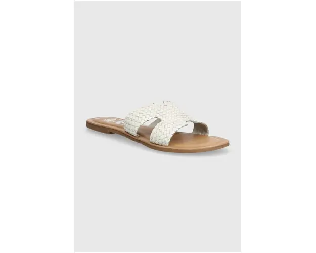 Answear Lab slapi de piele femei, culoarea alb