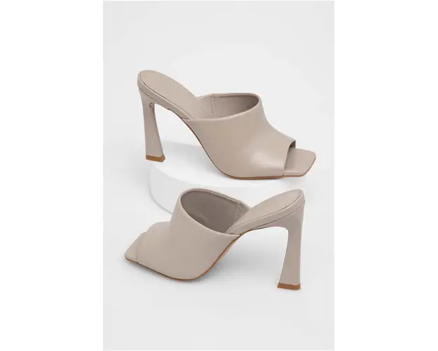 Answear Lab slapi de piele femei, culoarea bej, cu toc cui