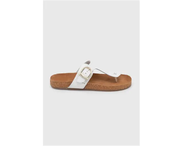 Answear Lab slapi de piele femei, culoarea alb, cu toc plat
