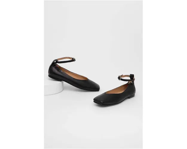 Answear Lab balerini de piele culoarea negru