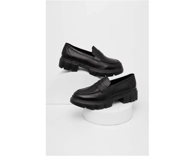 Answear Lab mocasini de piele femei, culoarea negru, cu toc plat