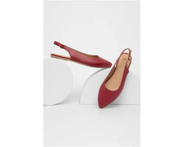 Answear Lab balerini din piele culoarea rosu, cu toc deschis