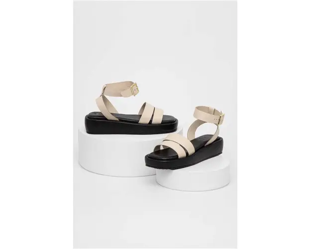 Answear Lab sandale de piele femei, culoarea bej, cu platforma