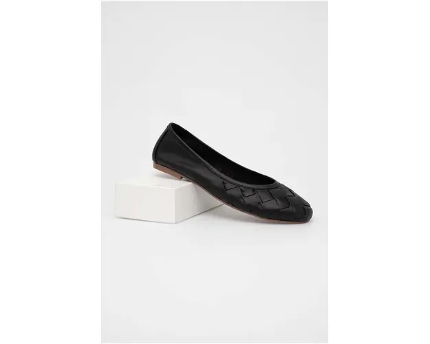 Answear Lab balerini de piele culoarea negru