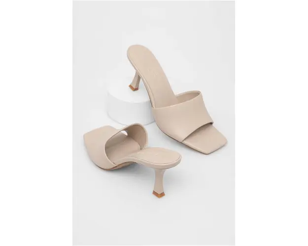 Answear Lab slapi de piele femei, culoarea gri, cu toc cui