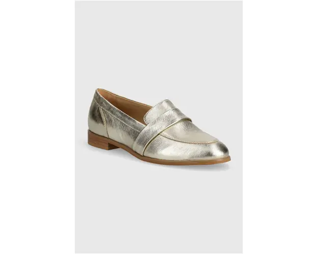 Answear Lab mocasini de piele femei, culoarea auriu, cu toc plat