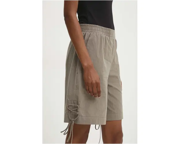 Answear Lab pantaloni scurti din bumbac culoarea verde, neted, high waist