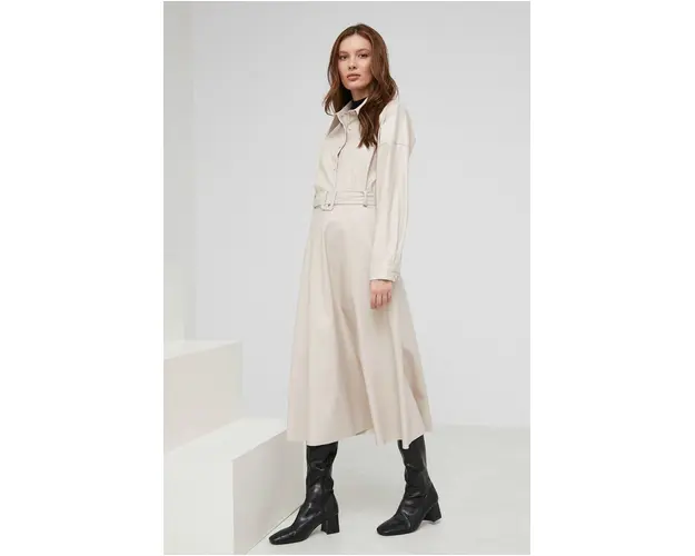Answear Lab camasa femei, culoarea bej, cu guler clasic, relaxed