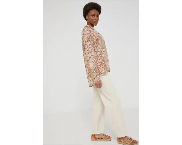 Answear Lab camasa femei, culoarea bej, cu guler clasic, relaxed