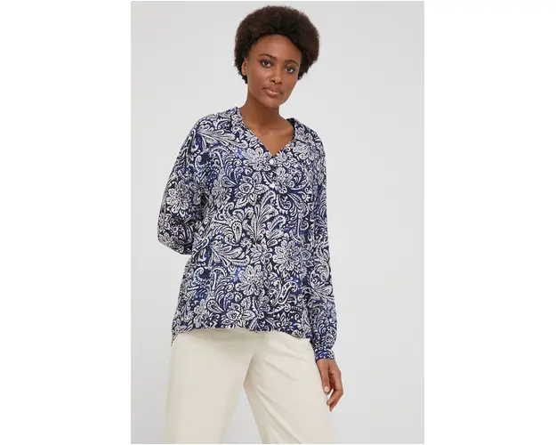 Answear Lab camasa femei, culoarea albastru marin, cu guler clasic, relaxed