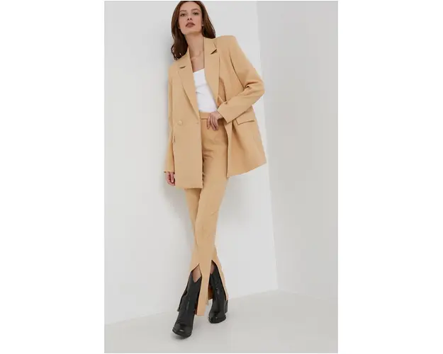 Answear Lab pantaloni femei, culoarea bej, fason tigareta, high waist
