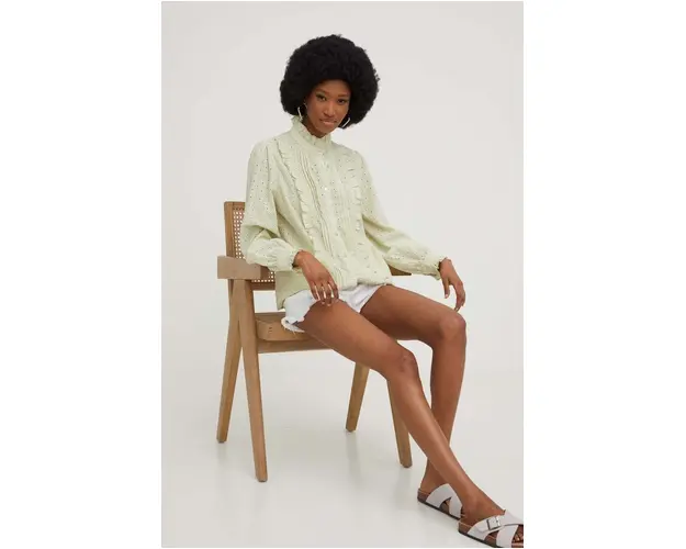 Answear Lab camasa femei, culoarea verde, cu guler stand-up, regular