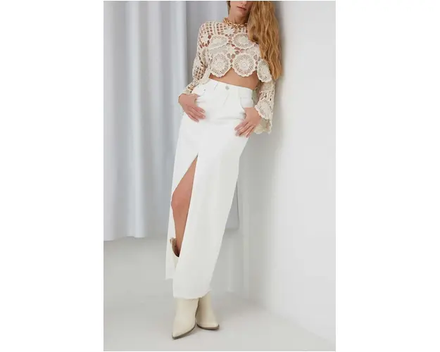 Answear Lab fusta jeans culoarea alb, maxi, drept