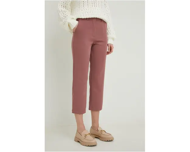Answear Lab pantaloni femei, culoarea roz, drept, high waist