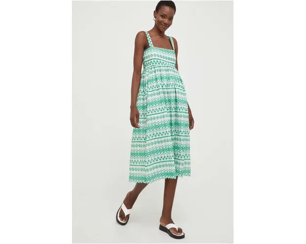 Answear Lab rochie din bumbac culoarea verde, midi, evazati