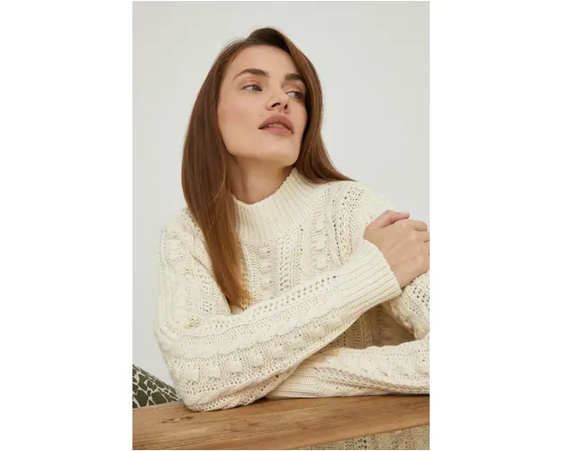 Answear Lab pulover femei, culoarea bej, cu turtleneck