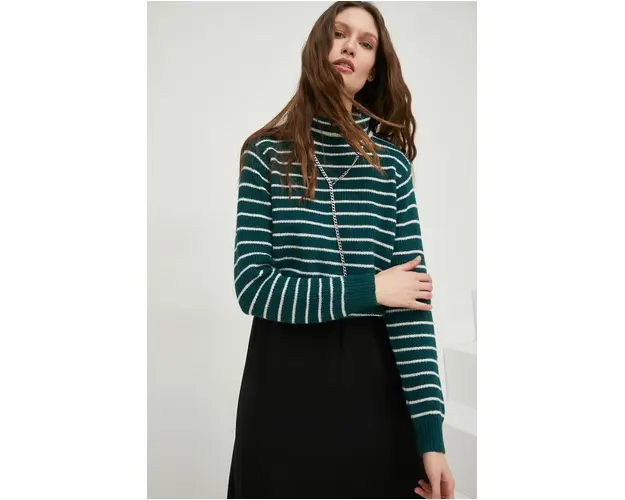 Answear Lab pulover femei, culoarea verde, calduros, cu guler