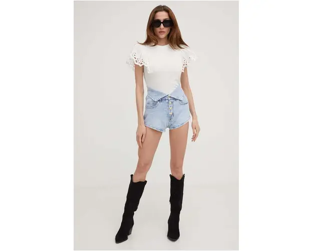 Answear Lab pantaloni scurti jeans femei, neted, high waist
