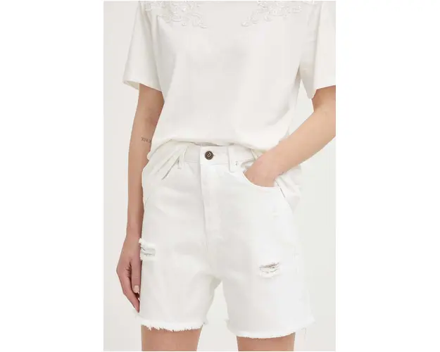 Answear Lab pantaloni scurti din bumbac culoarea alb, neted, high waist
