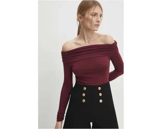 Answear Lab bluza femei, culoarea bordo, neted