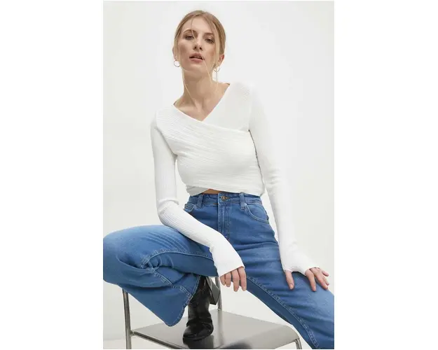 Answear Lab longsleeve culoarea alb