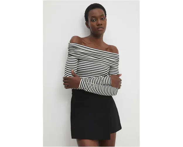 Answear Lab longsleeve culoarea negru, decolteu spaniol