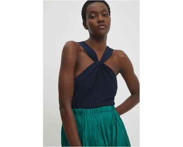 Answear Lab bluza femei, culoarea albastru marin, neted
