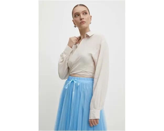 Answear Lab camasa de in culoarea bej, cu guler clasic, relaxed