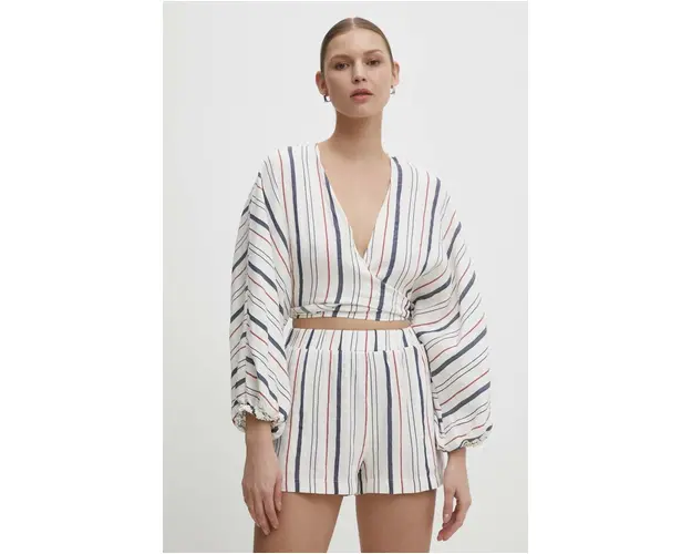 Answear Lab bluza din in culoarea alb, modelator