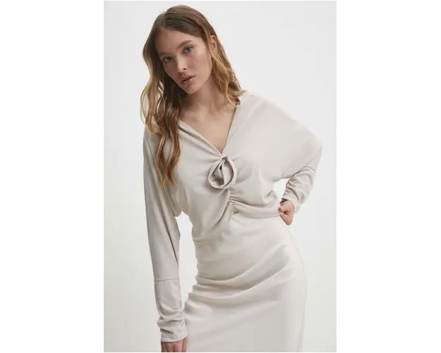 Answear Lab bluza femei, culoarea bej, neted