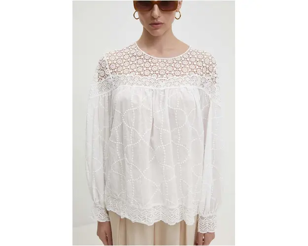 Answear Lab bluza din bumbac femei, culoarea alb, neted