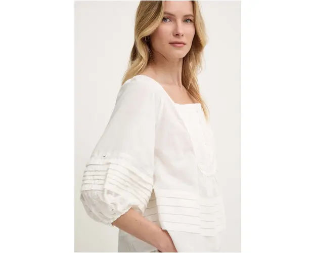 Answear Lab bluza din bumbac femei, culoarea alb, neted