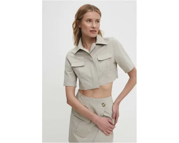 Answear Lab camasa din bumbac femei, culoarea bej, cu guler clasic, regular
